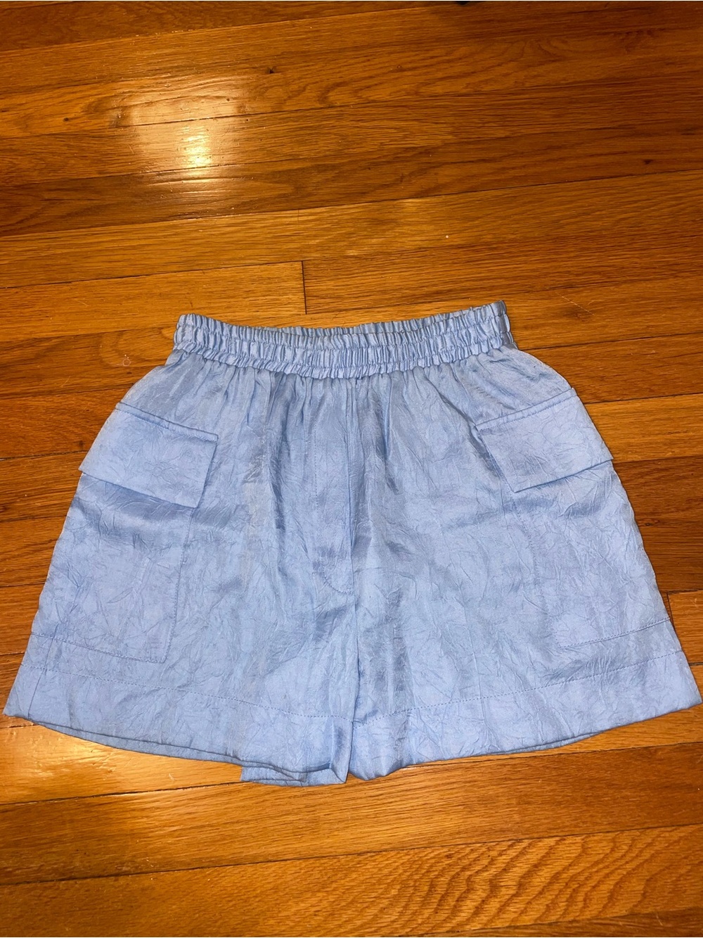 Zara Light Blue Textured Elastic-Waist shorts